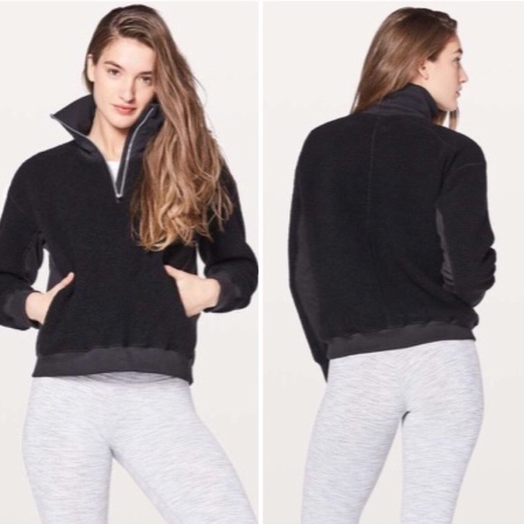 Women’s Lululemon Black Stand Out Sherpa 1/2 Zip Size 12 - Picture 1 of 13